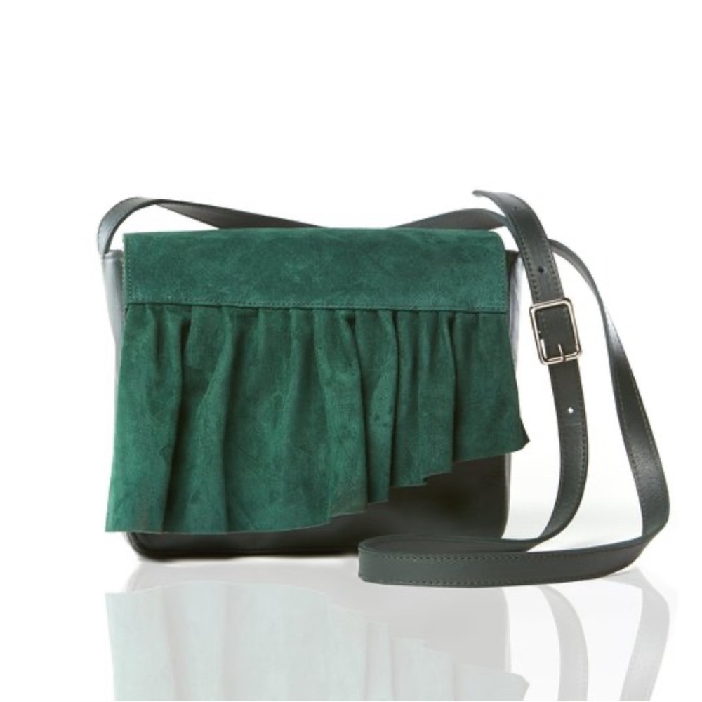 Marie Turnor The Ruffle Crossbody‎ Handbag Forrest Green Retail $398